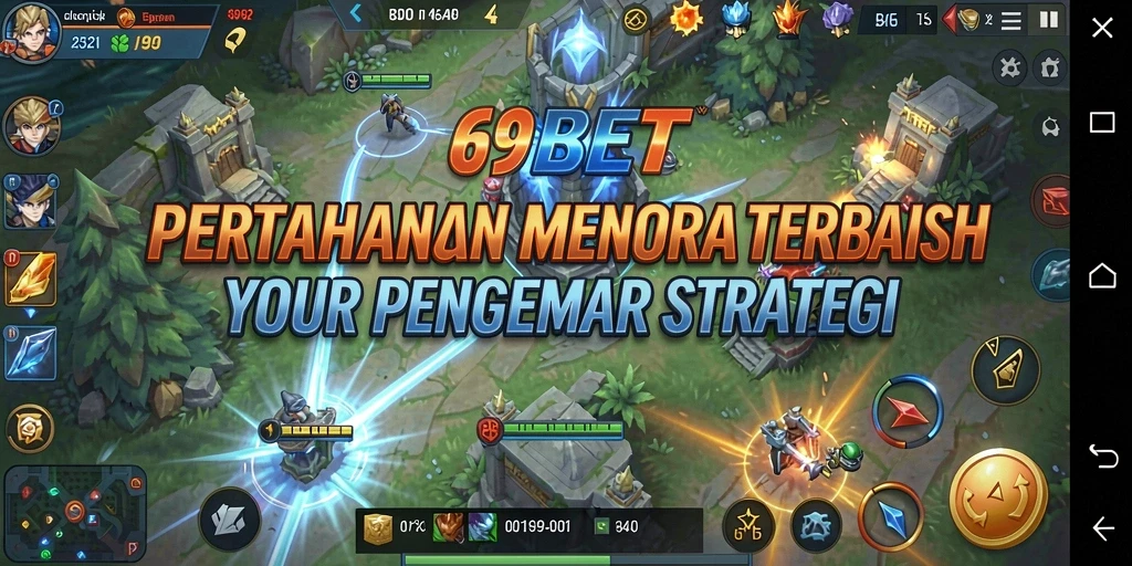 Tangkapan layar 69BET menunjukkan aksi menara dan musuh dalam Tower Defense.
