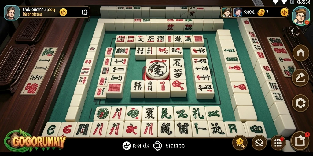Tangkapan layar utama GOGORUMMY yang menunjukkan gameplay Mahjong yang menarik.