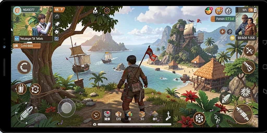Screenshot NGASO77 menampilkan aksi seru di dunia terbuka.