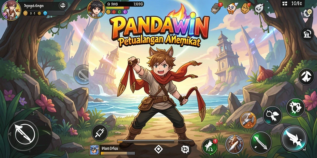 Tampilan gameplay seru dari PANDAWIN dengan karakter anime yang menawan.