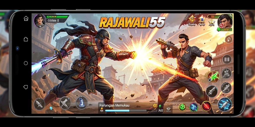 Tampilan gameplay RAJAWALI55 yang penuh aksi dan intensitas.